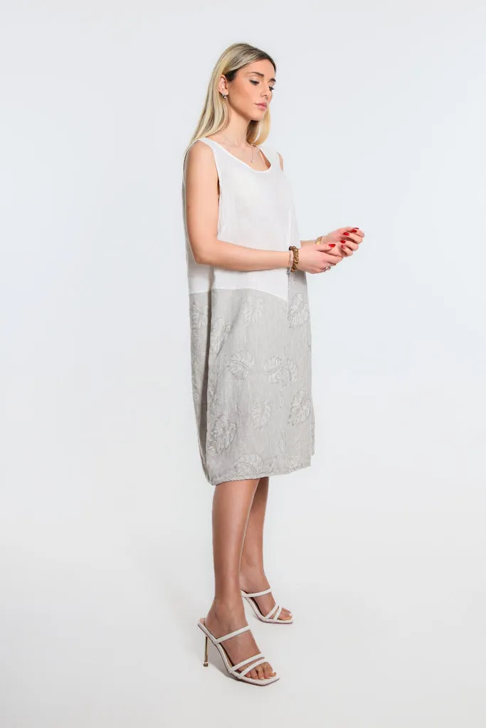 Donna Leaf Jacquard Insert Linen Dress (DT123J)