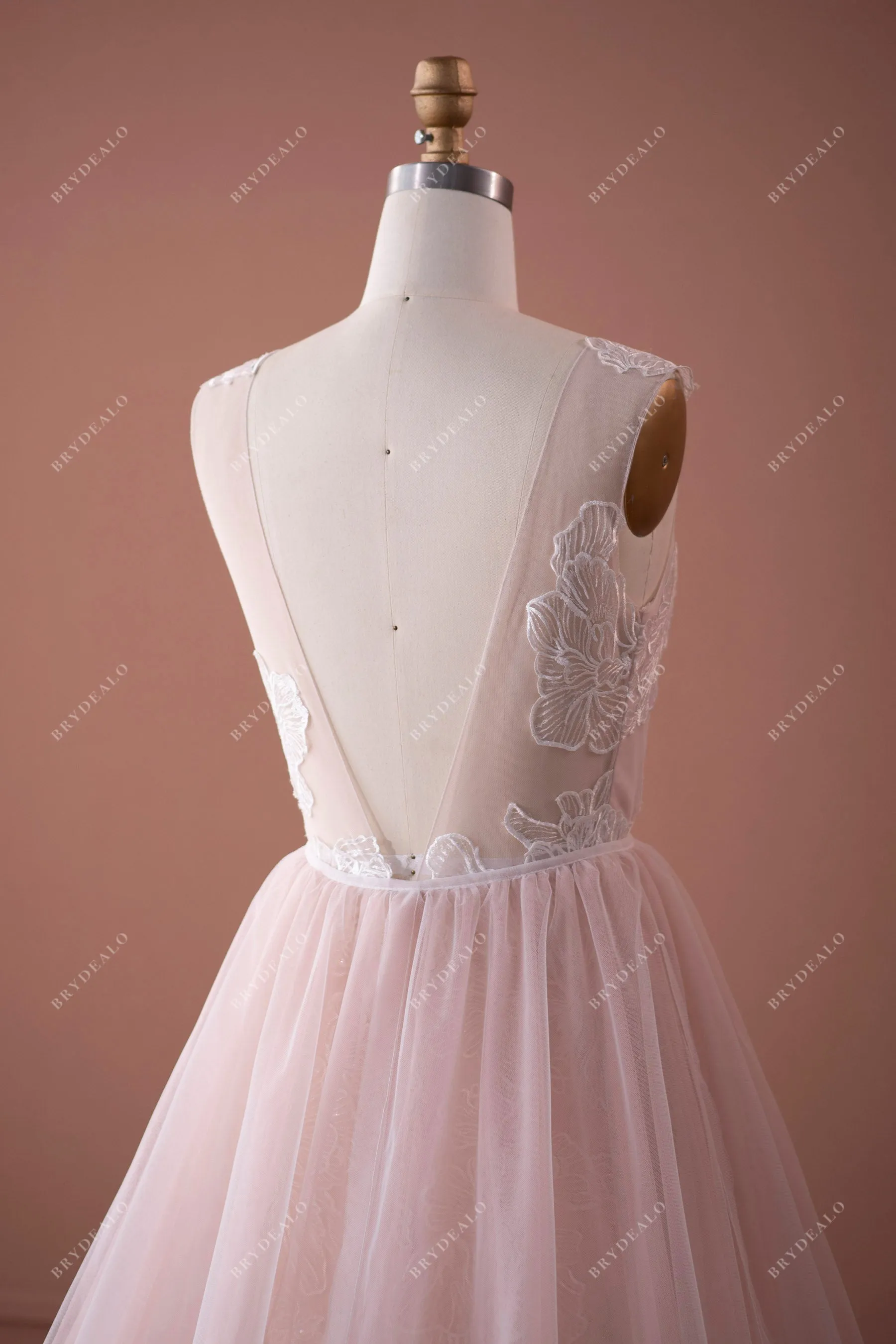 Dusty Rose Bridal Gown with Detachable Overskirt