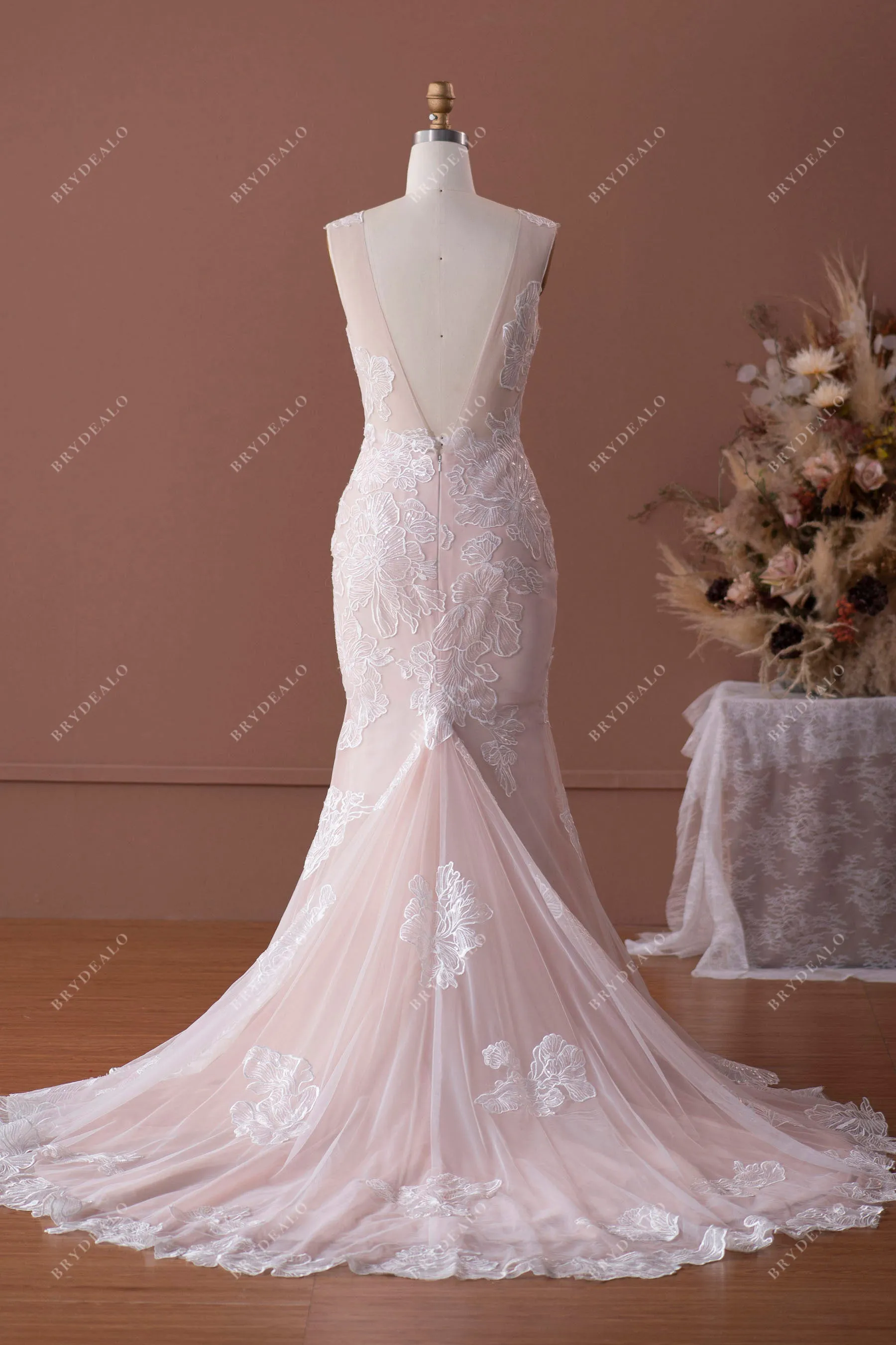 Dusty Rose Bridal Gown with Detachable Overskirt