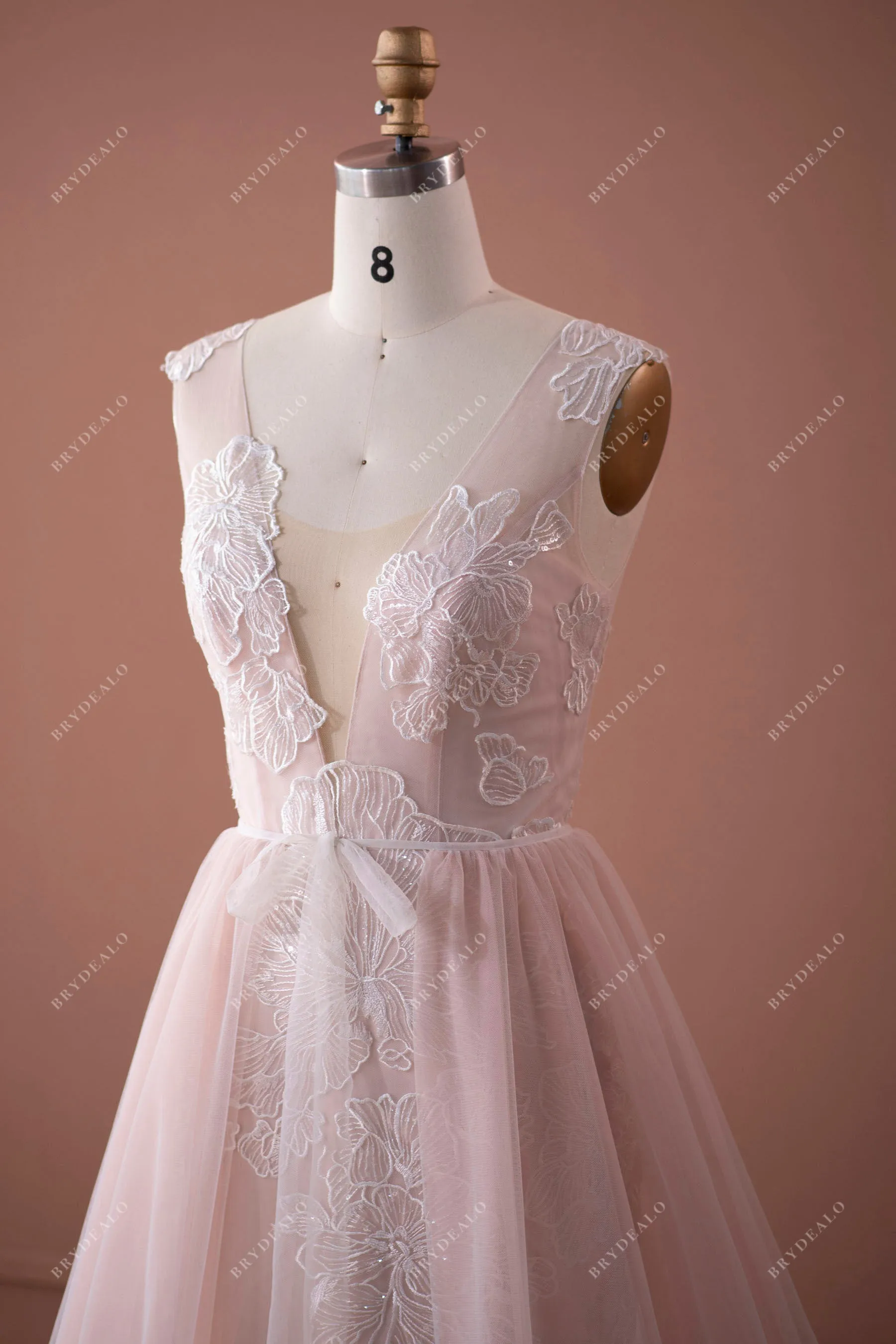 Dusty Rose Bridal Gown with Detachable Overskirt