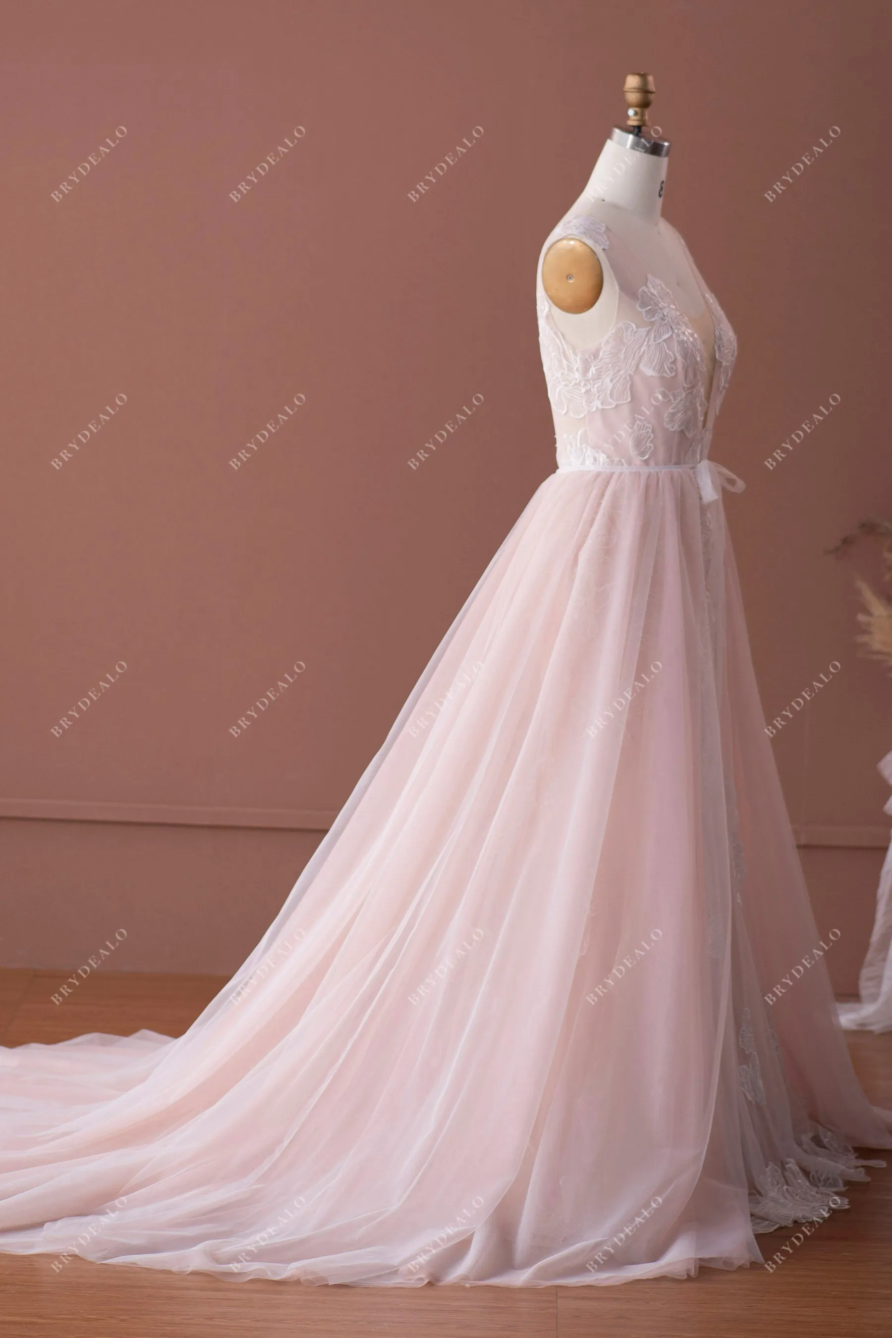 Dusty Rose Bridal Gown with Detachable Overskirt