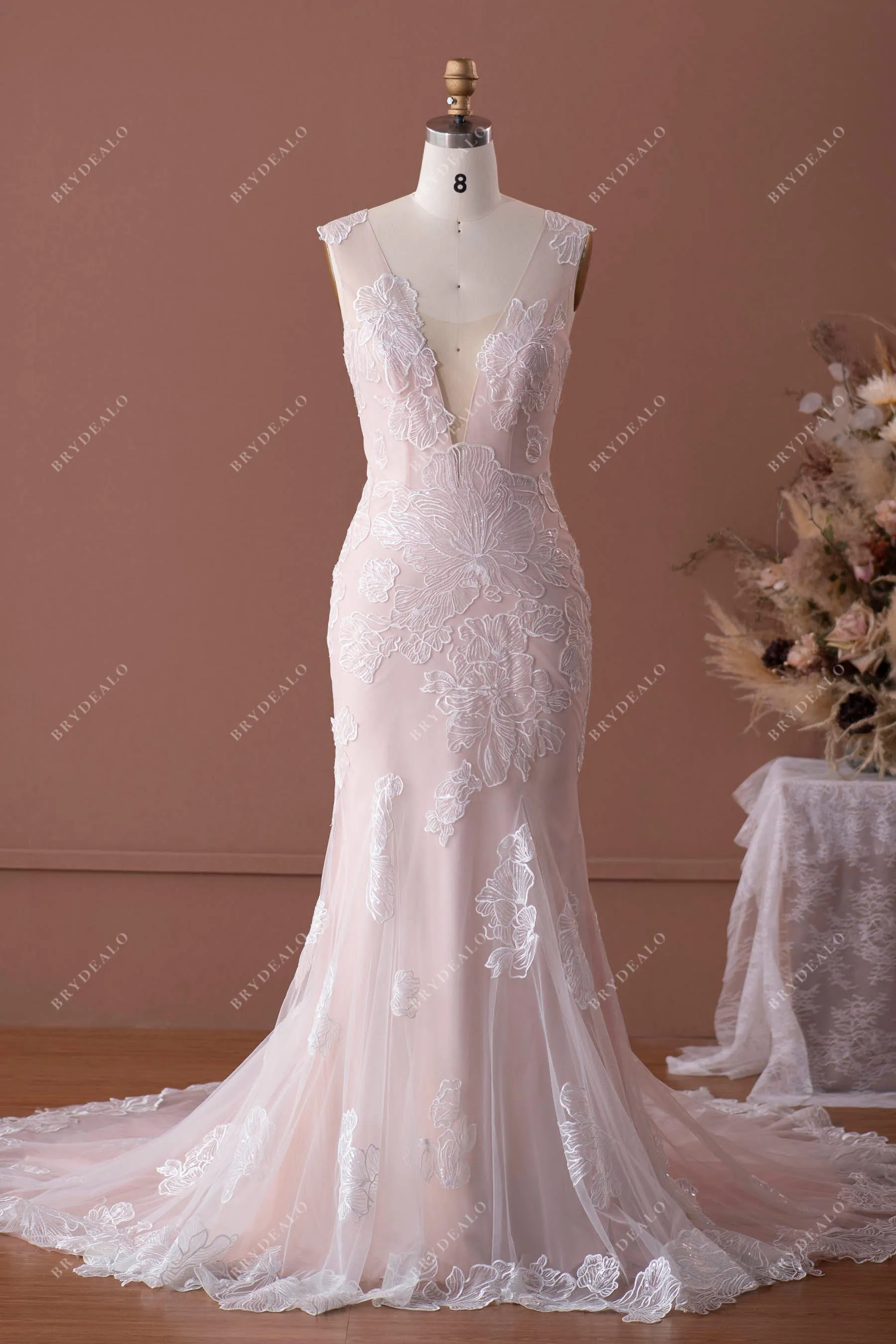 Dusty Rose Bridal Gown with Detachable Overskirt