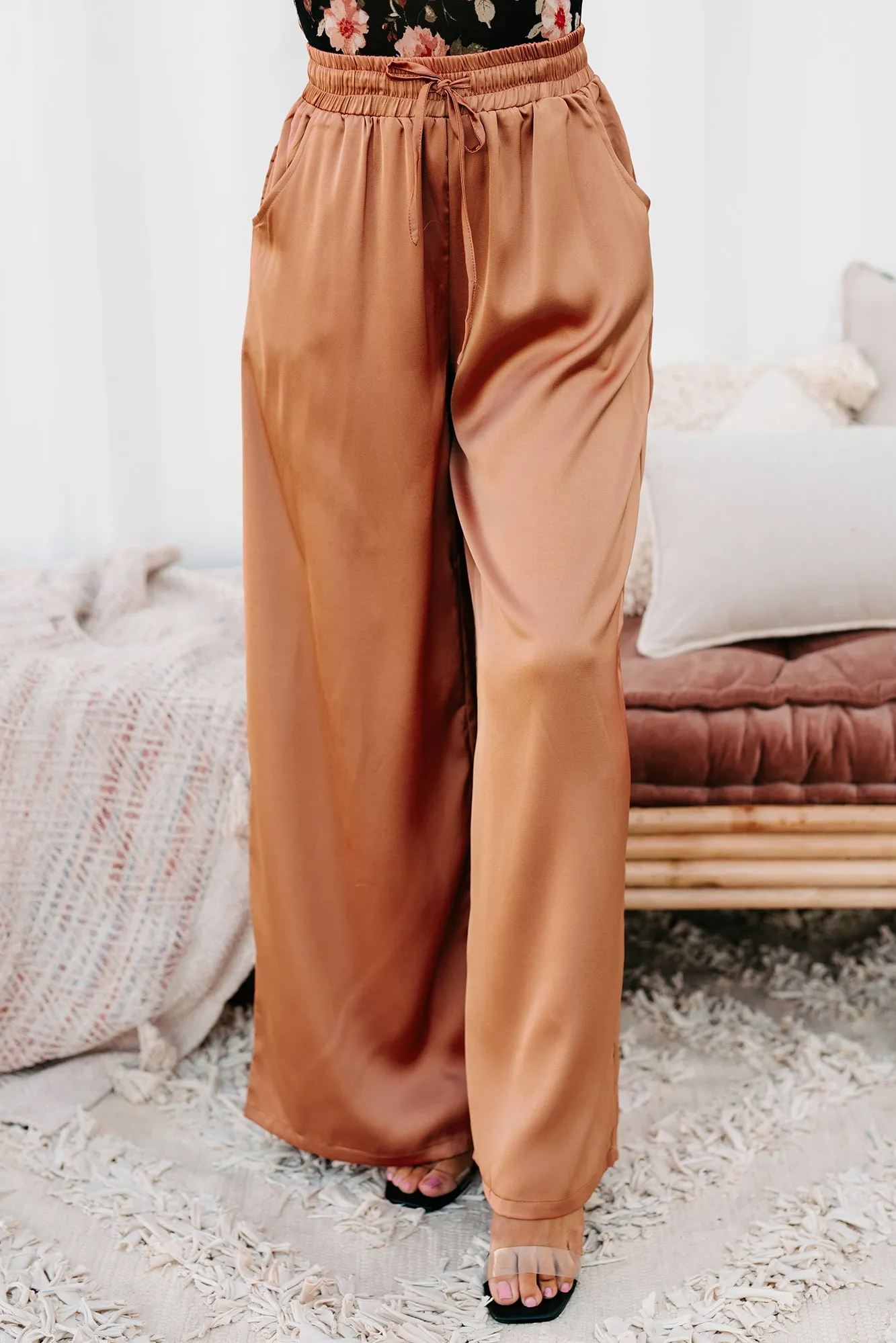 Eisele Wide Leg Satin Pants (Light Cinnamon)