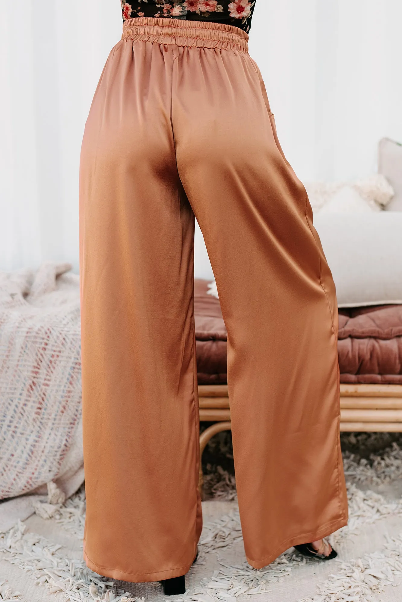 Eisele Wide Leg Satin Pants (Light Cinnamon)