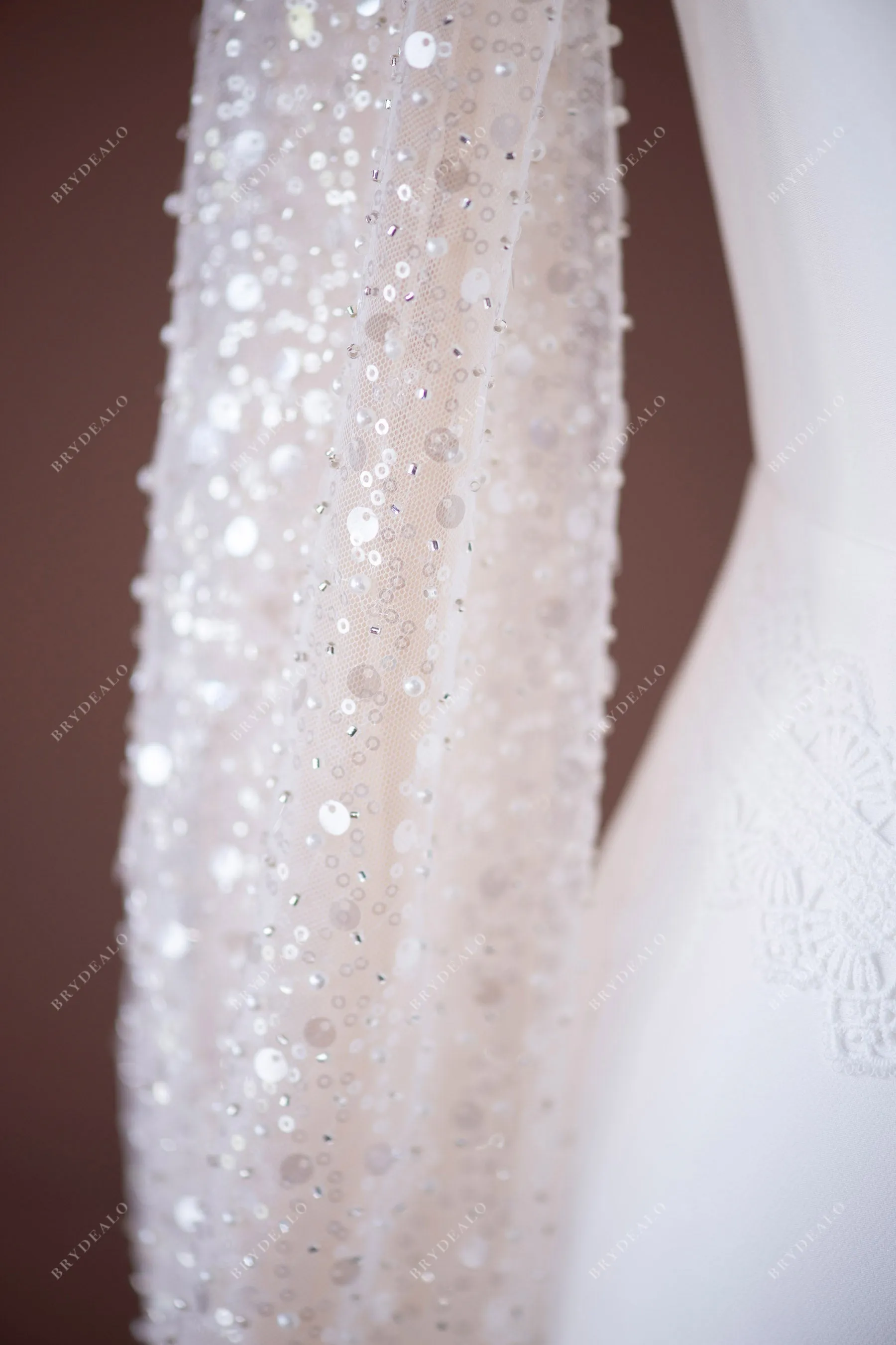 Elegant Beaded Sleeve Mermaid Crepe Wedding Dress