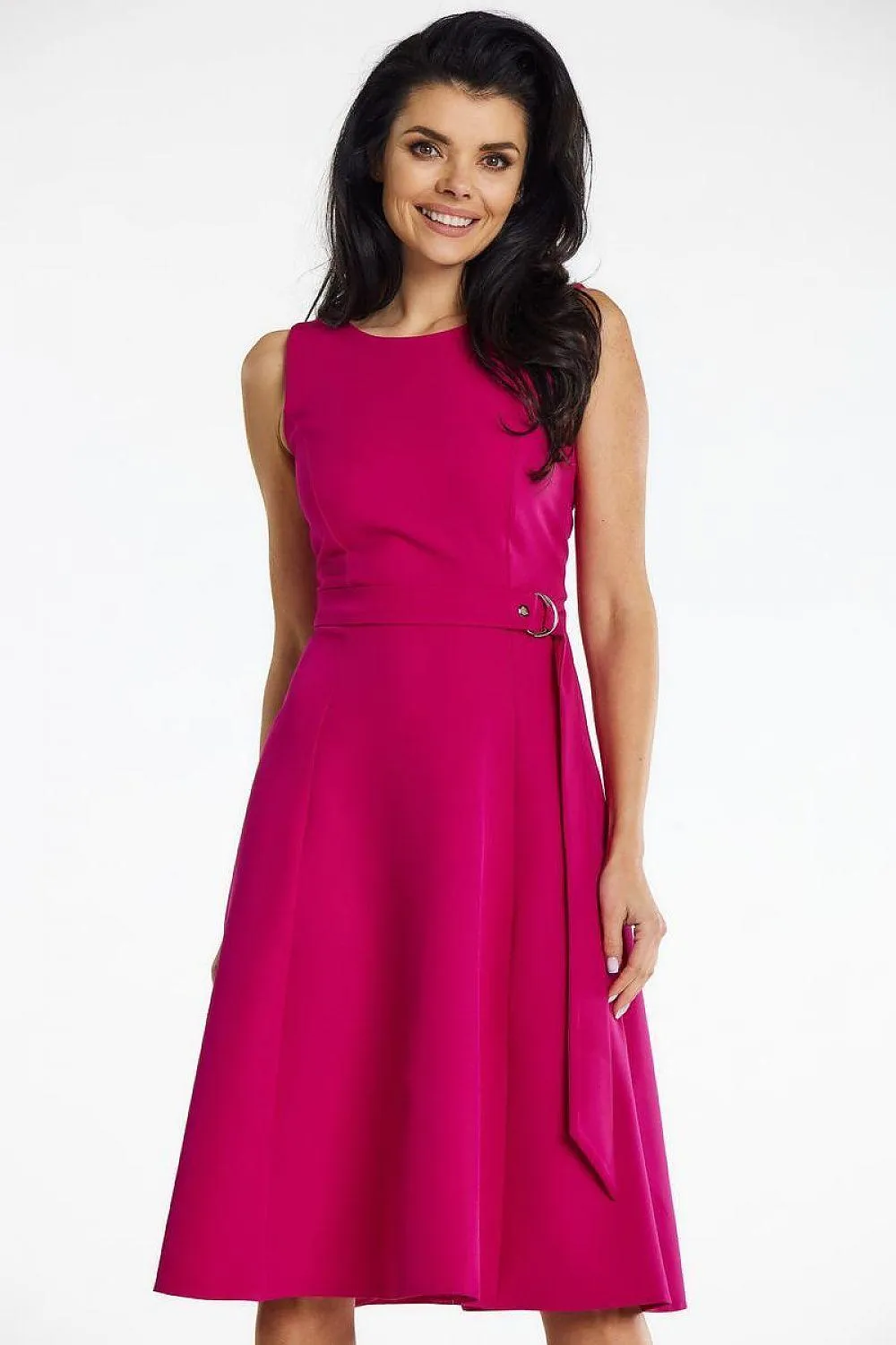 Elegant Boat Neck Midi Dress with Belt - Ideal for Any Occasion