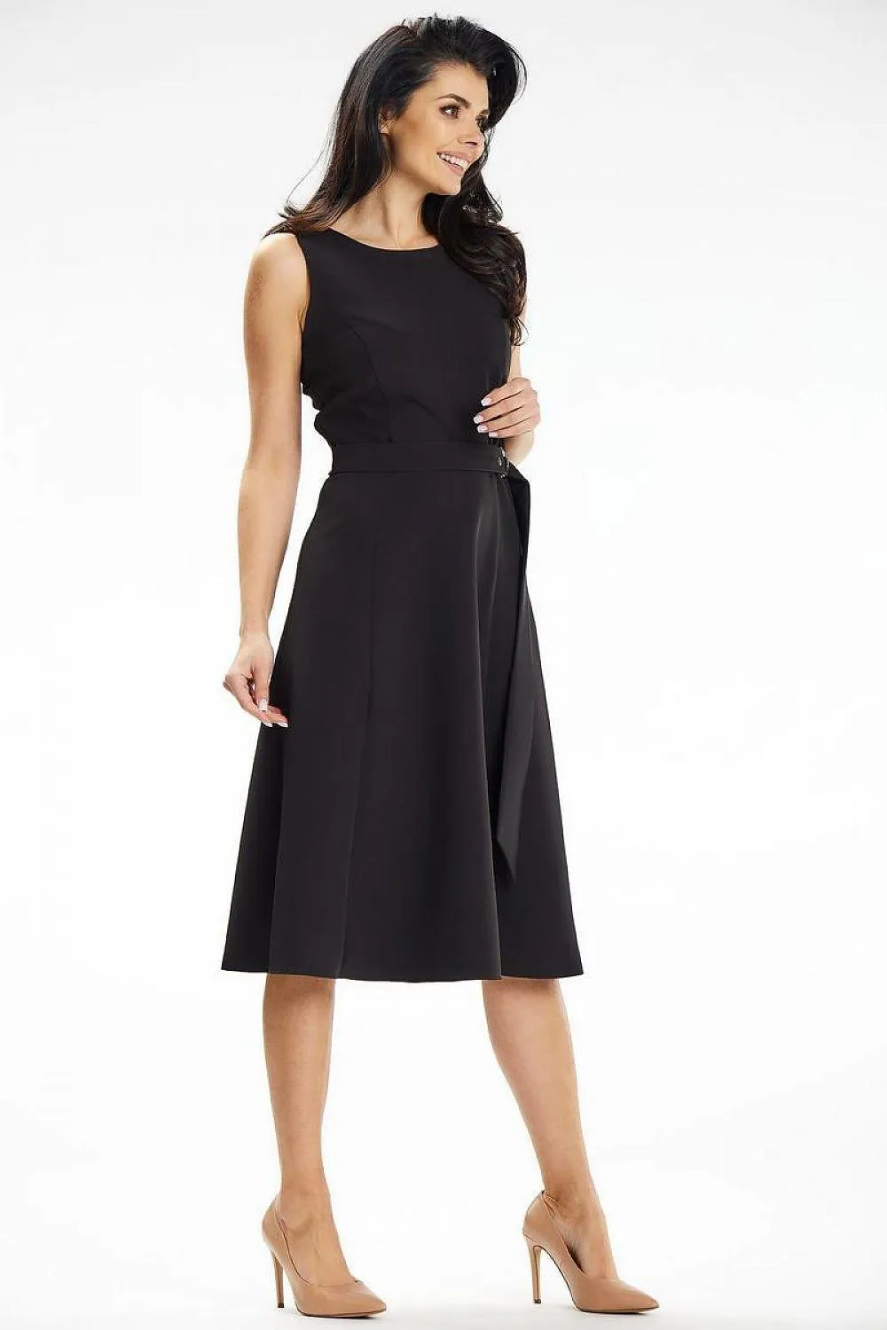 Elegant Boat Neck Midi Dress with Belt - Ideal for Any Occasion