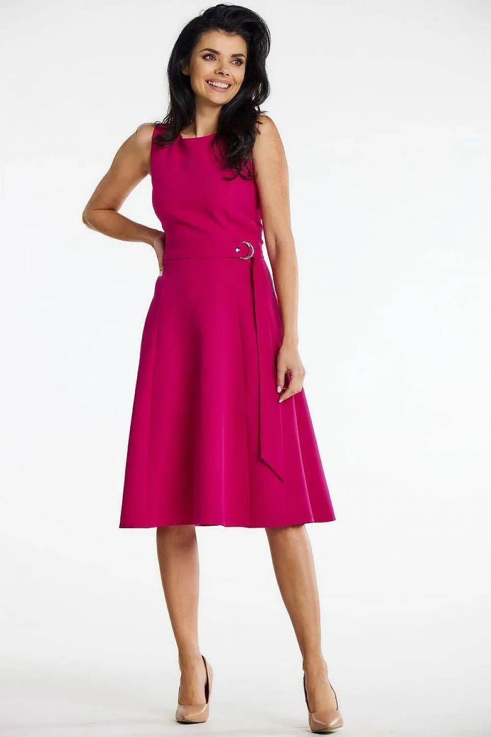 Elegant Boat Neck Midi Dress with Belt - Ideal for Any Occasion