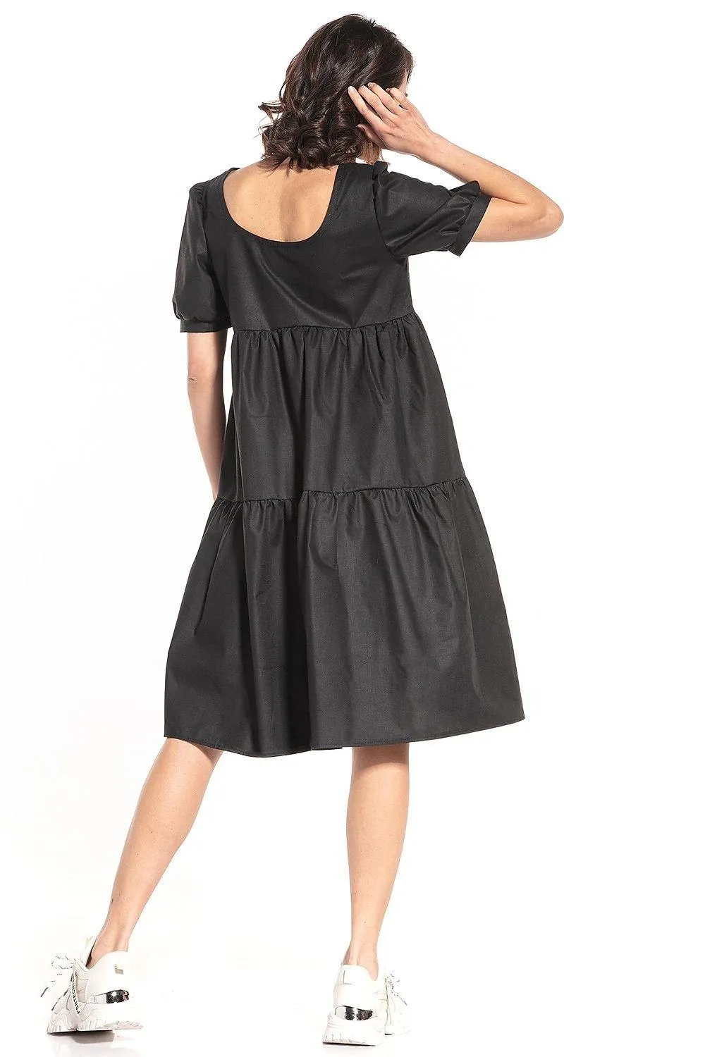 Elegant Boatneck Cotton Midi Dress