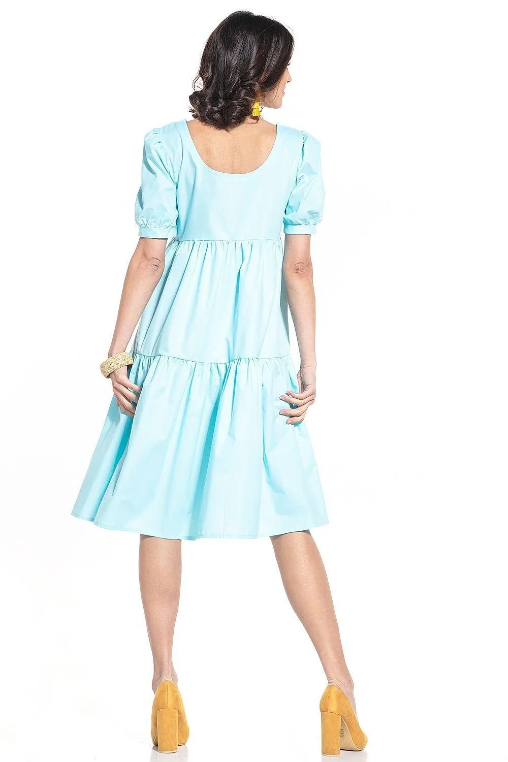 Elegant Boatneck Cotton Midi Dress