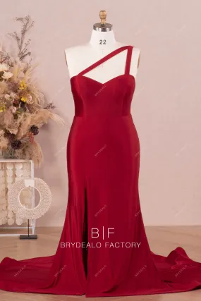 Elegant Burgundy One-Shoulder Elastic Jersey Bridesmaid Dress