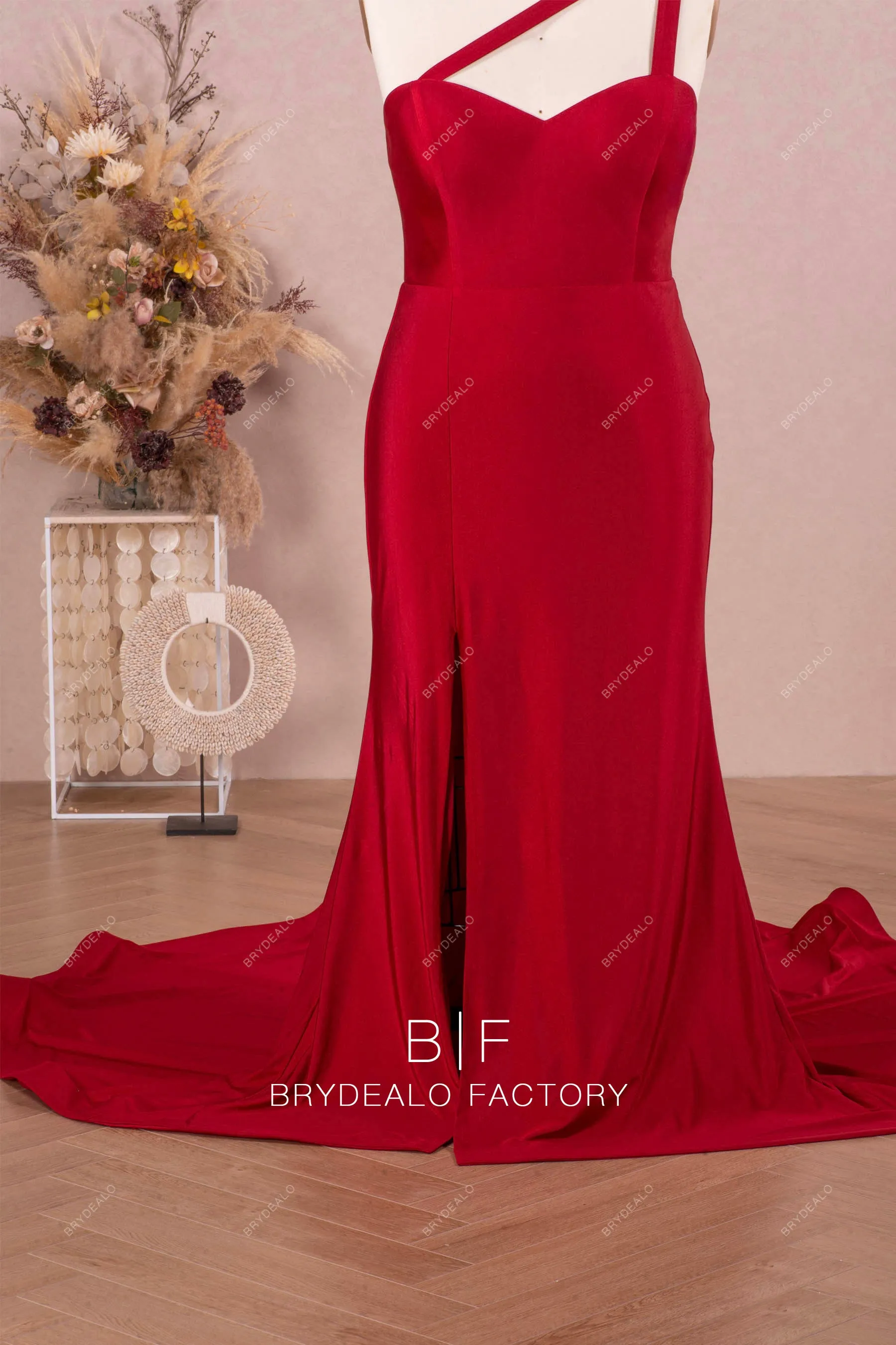 Elegant Burgundy One-Shoulder Elastic Jersey Bridesmaid Dress