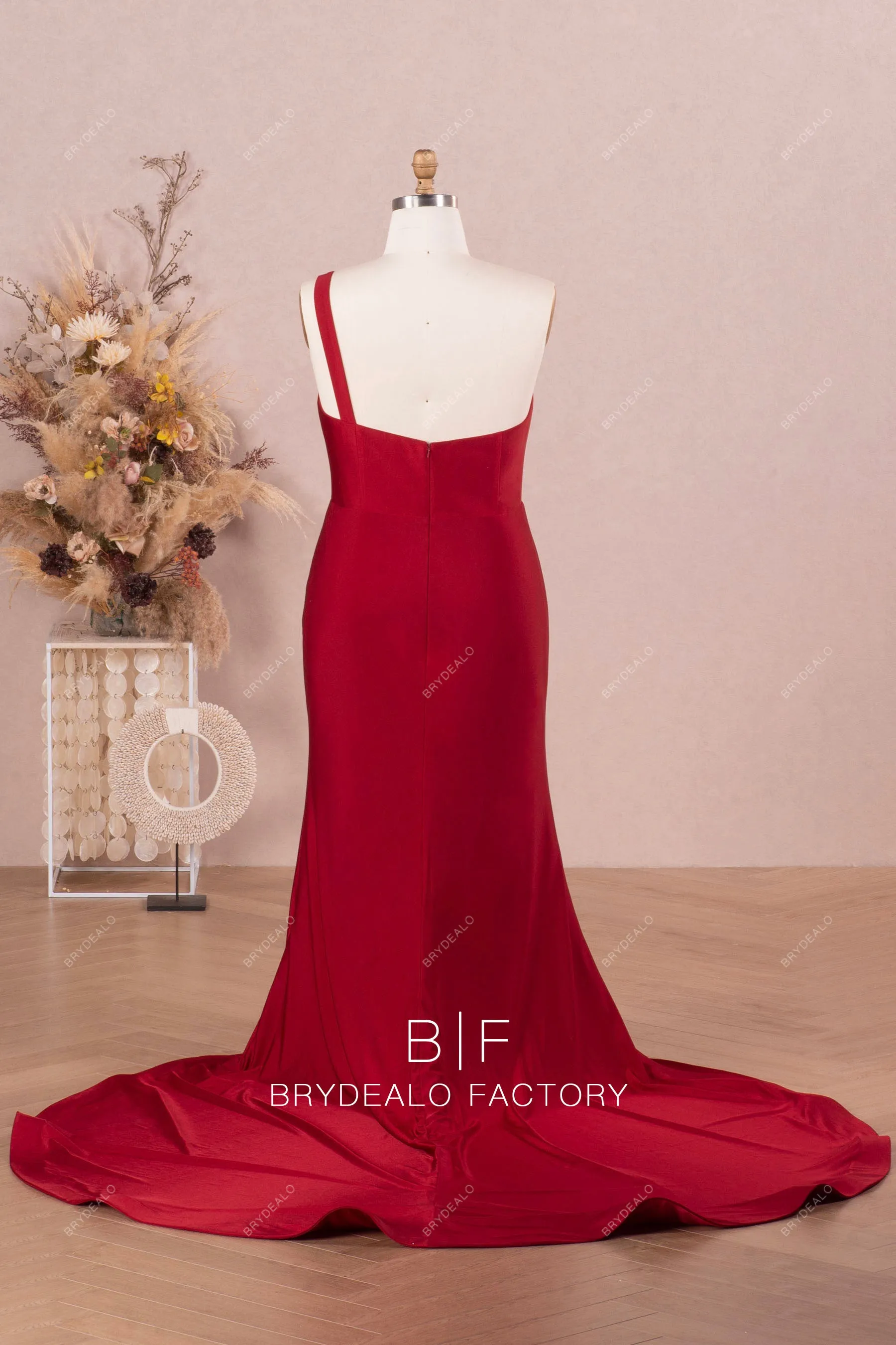 Elegant Burgundy One-Shoulder Elastic Jersey Bridesmaid Dress