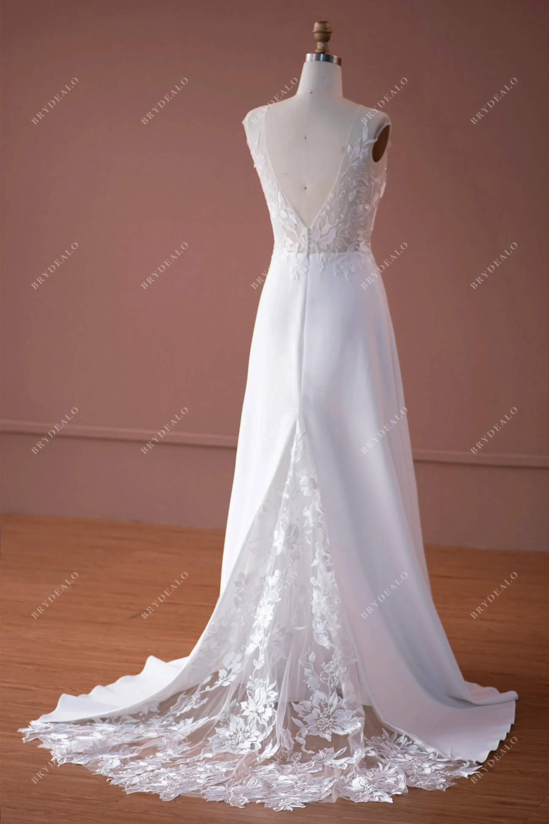 Elegant Cap Sleeve Lace Crepe Mermaid Bridal Gown