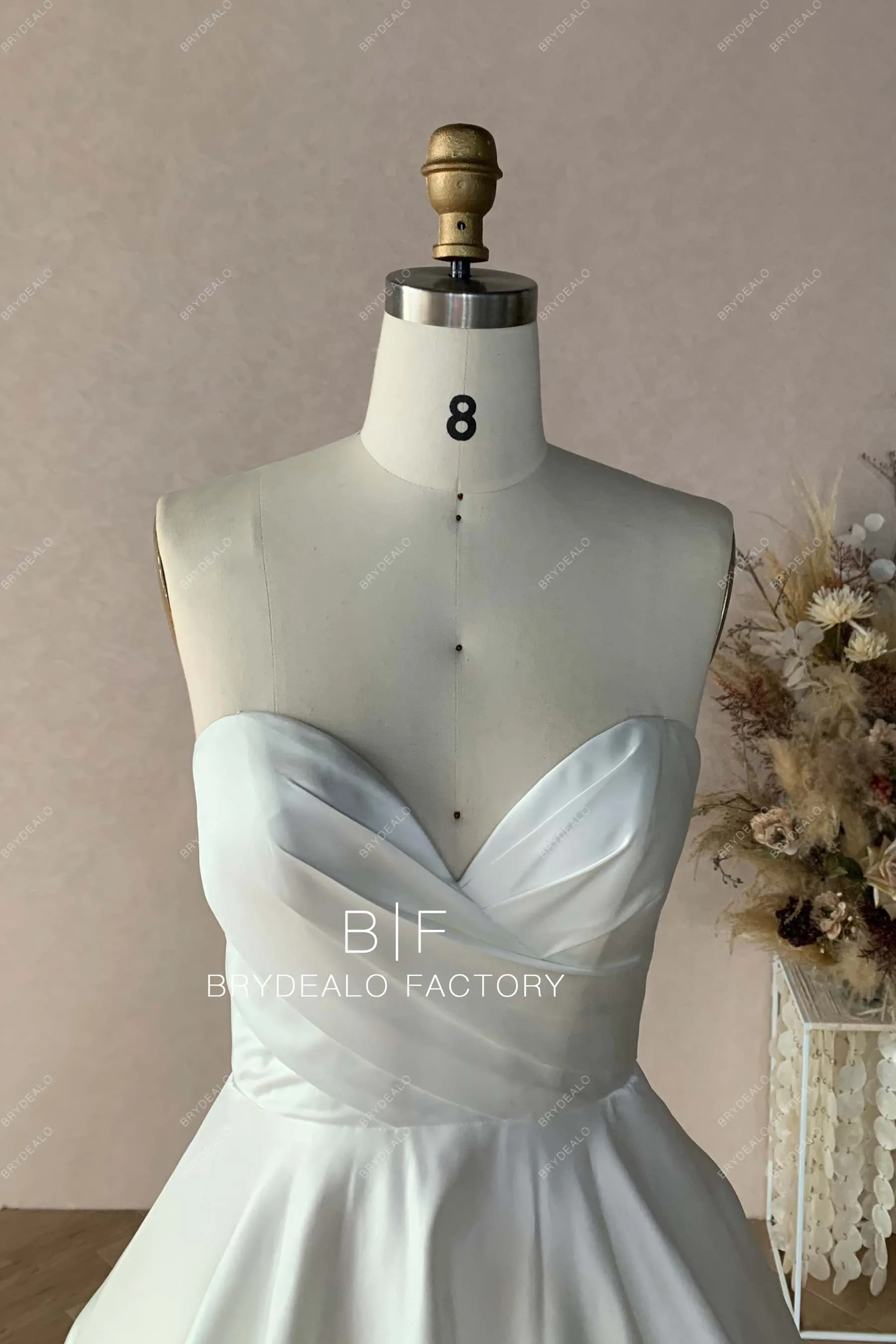 Elegant Satin Aline Wedding Dress with Chapel Train