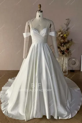 Elegant Satin Aline Wedding Dress with Chapel Train