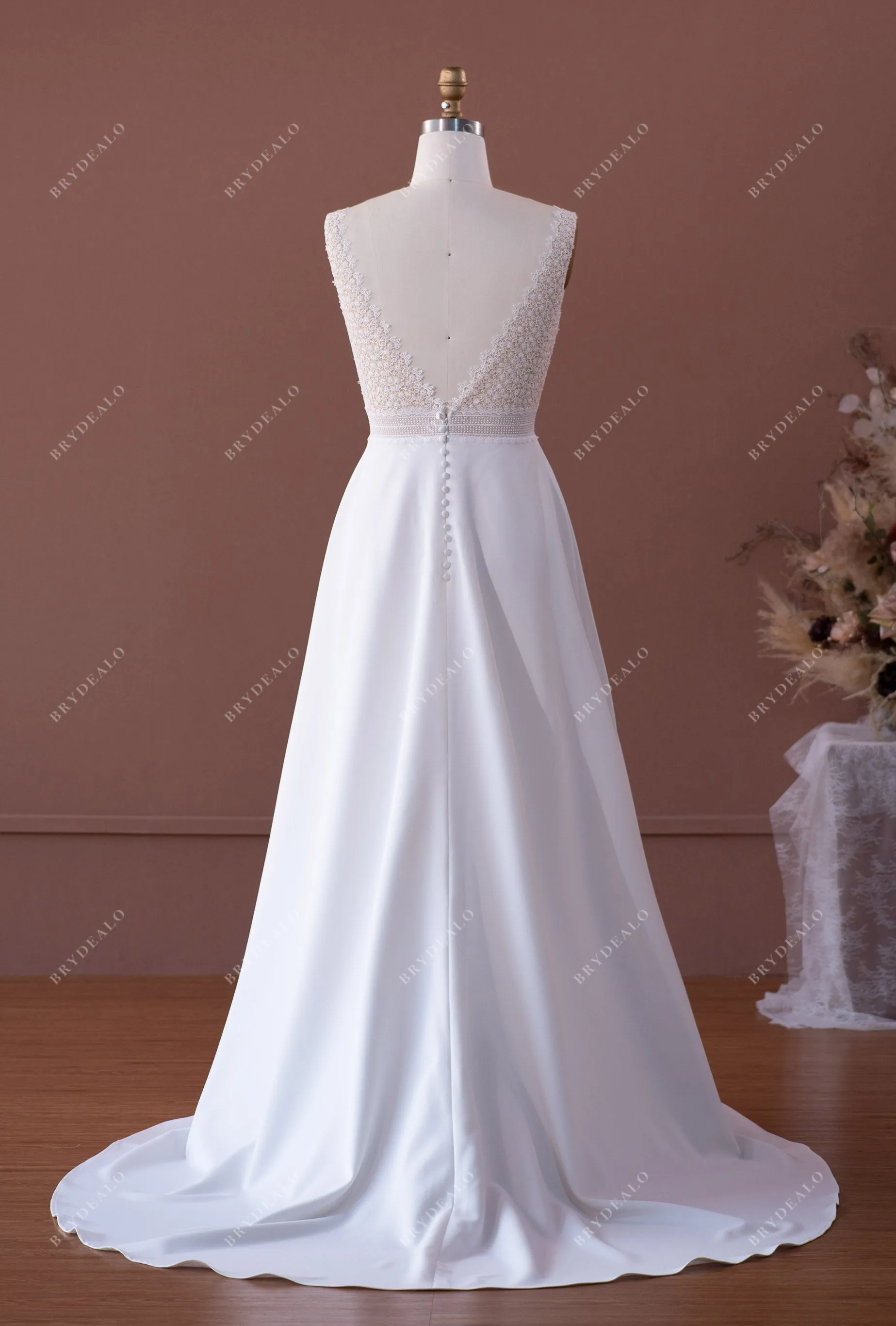 Elegant Straps Lace Crepe A-line Wedding Dress