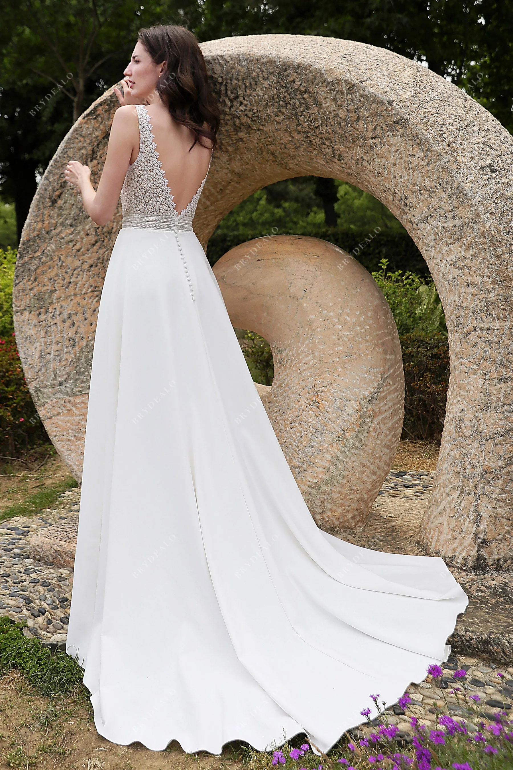 Elegant Straps Lace Crepe A-line Wedding Dress