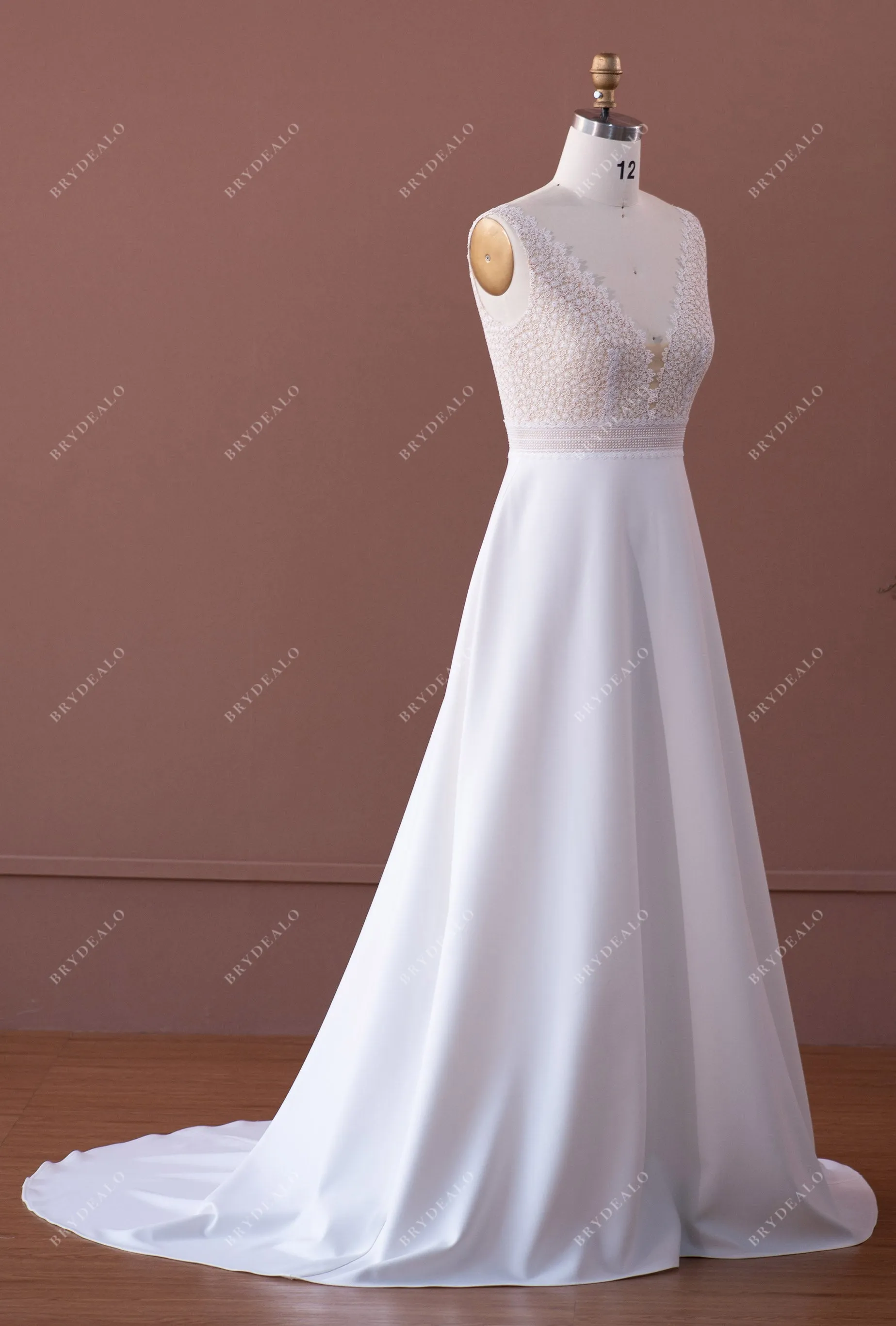 Elegant Straps Lace Crepe A-line Wedding Dress