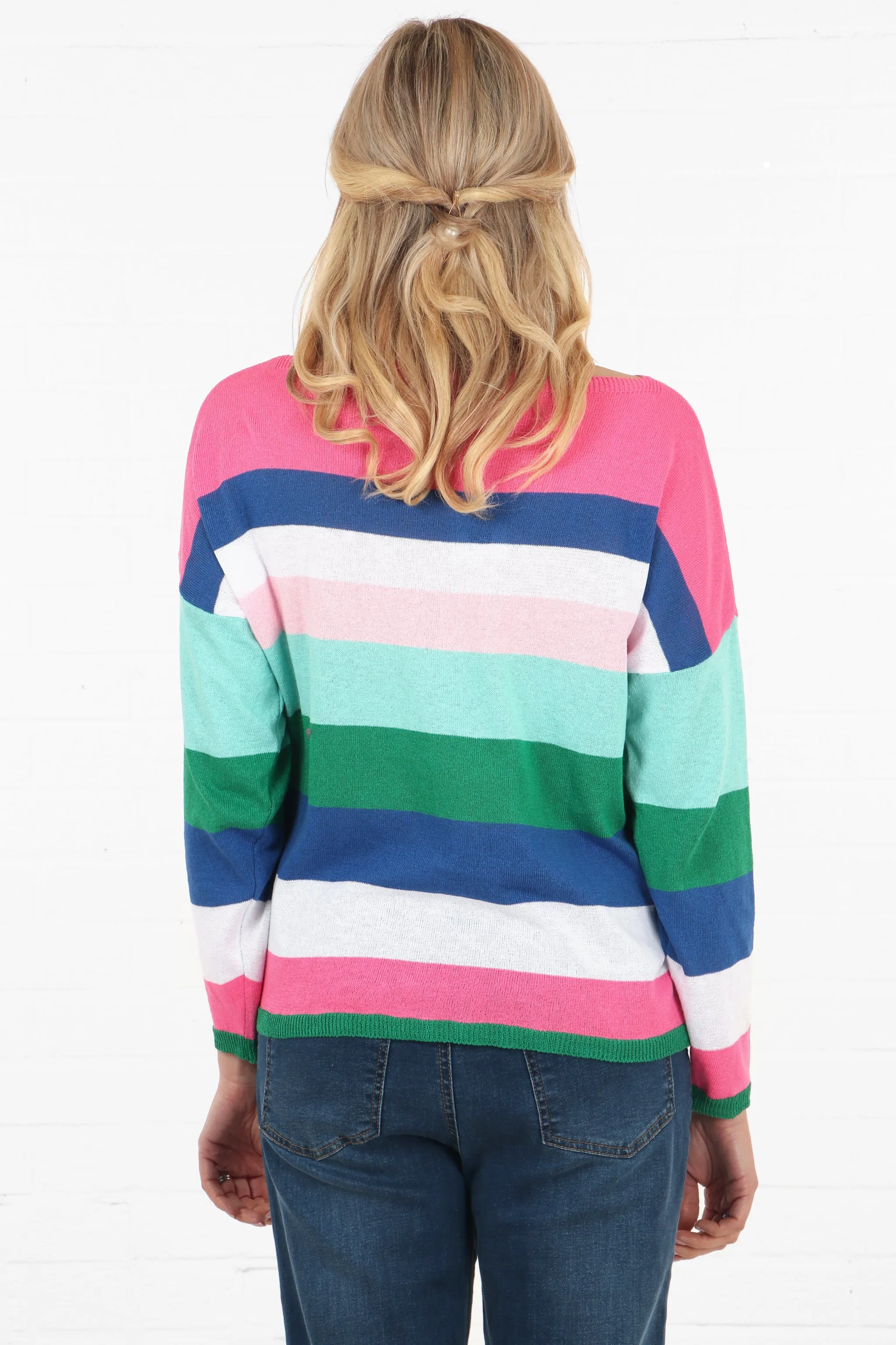 Eva Lightweight Jumper - Fuchsia/Rainbow, Striped