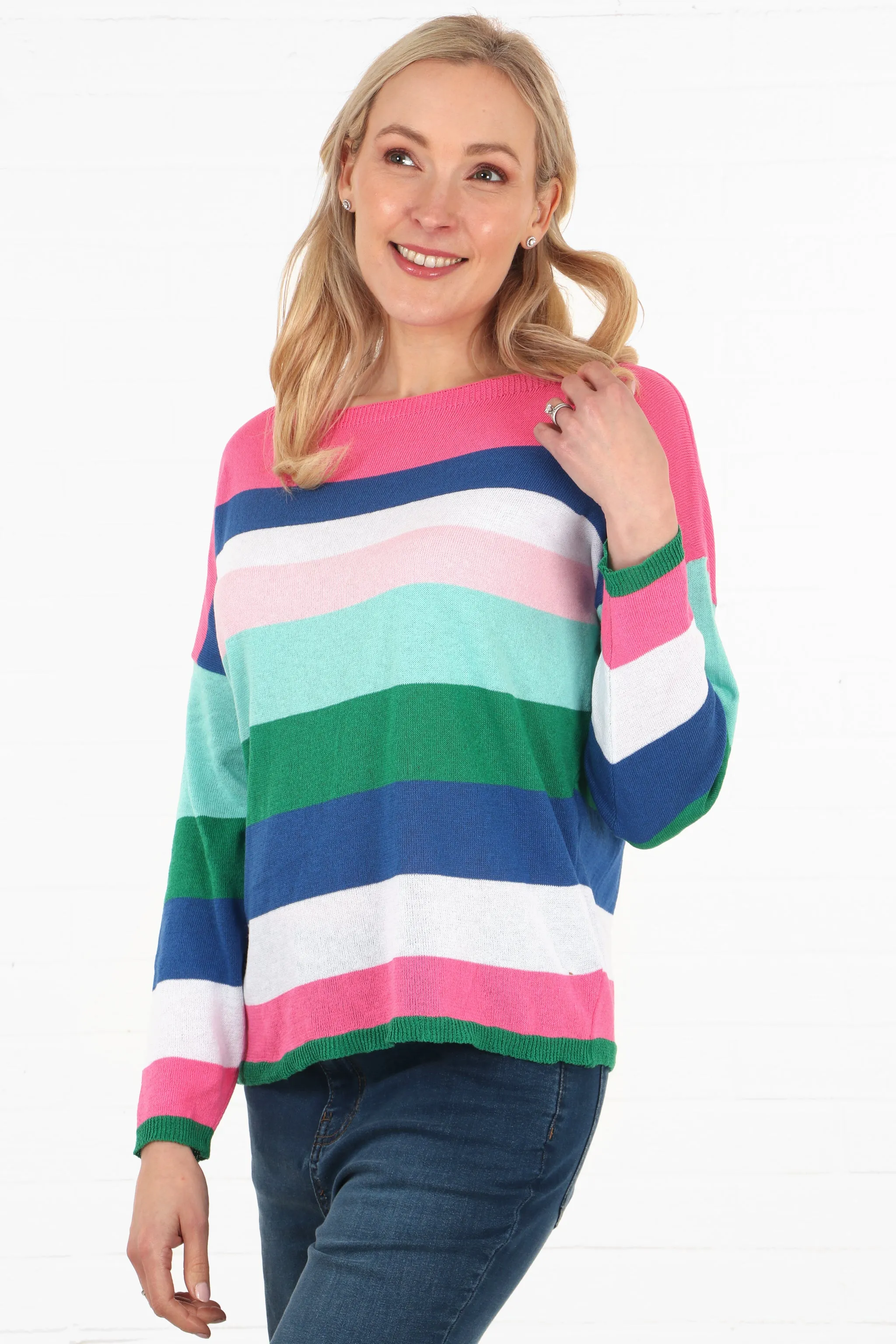 Eva Lightweight Jumper - Fuchsia/Rainbow, Striped