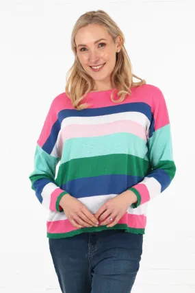 Eva Lightweight Jumper - Fuchsia/Rainbow, Striped