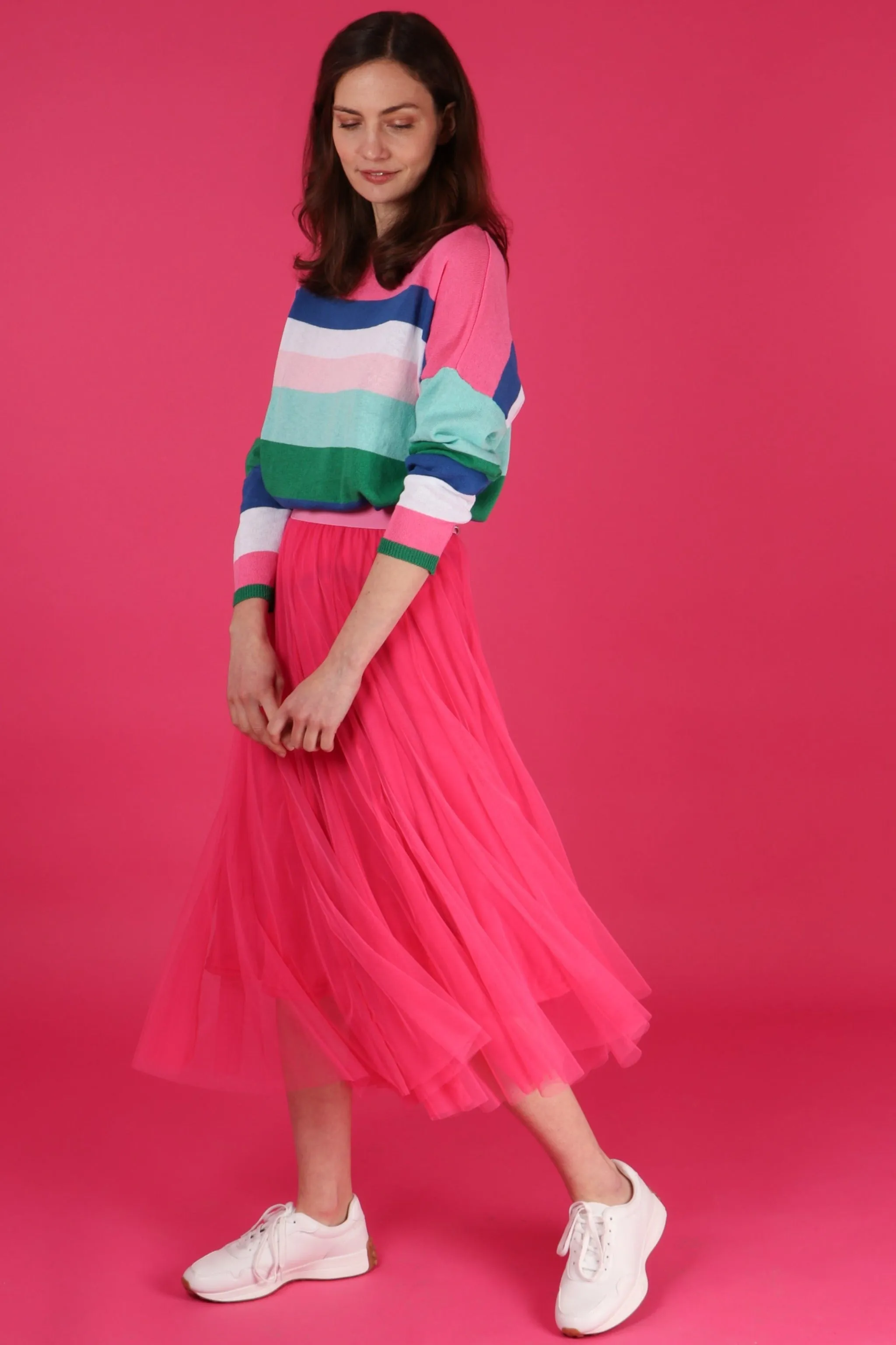 Eva Lightweight Jumper - Fuchsia/Rainbow, Striped