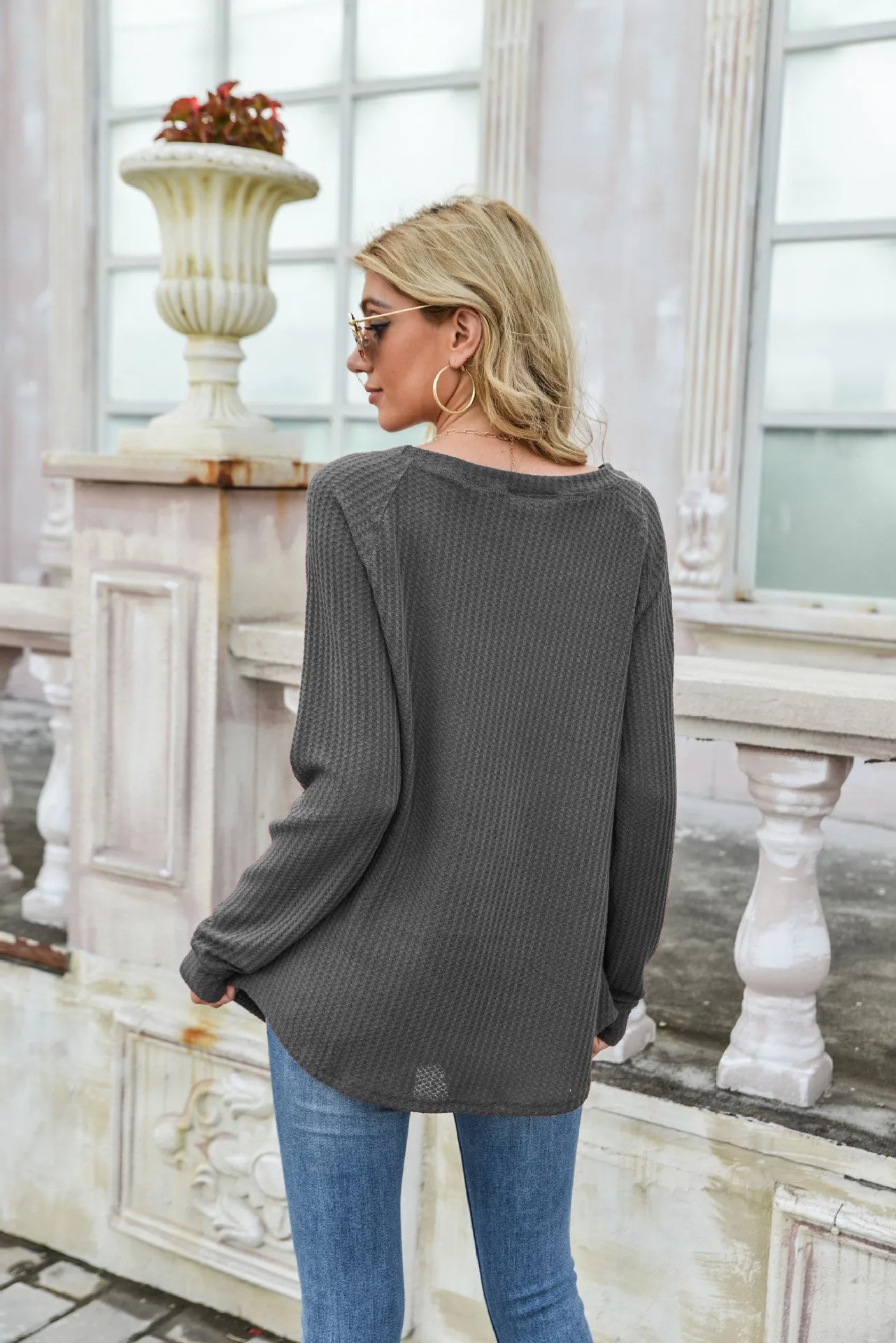 Fashion Soft Cross Stitching Textured Pullover