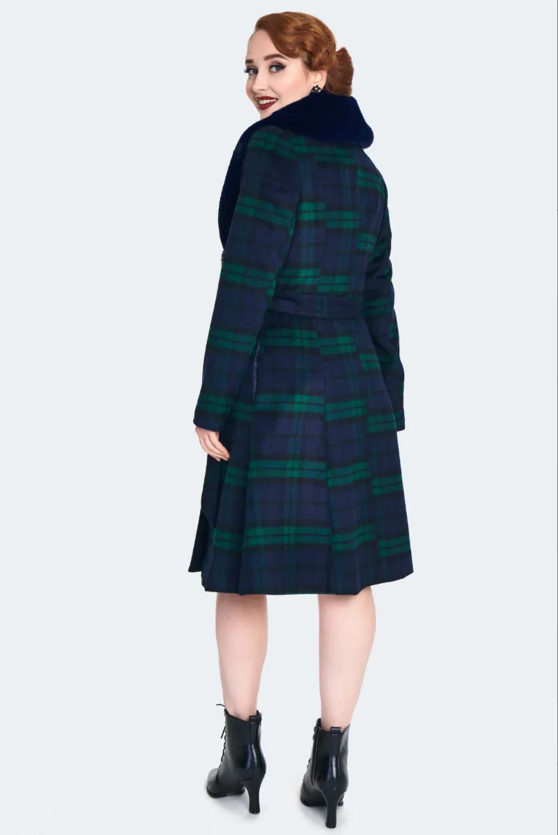 Faux Fur Collar Tartan Plaid Coat