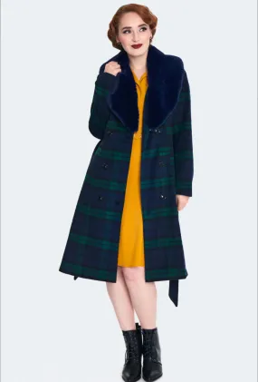 Faux Fur Collar Tartan Plaid Coat