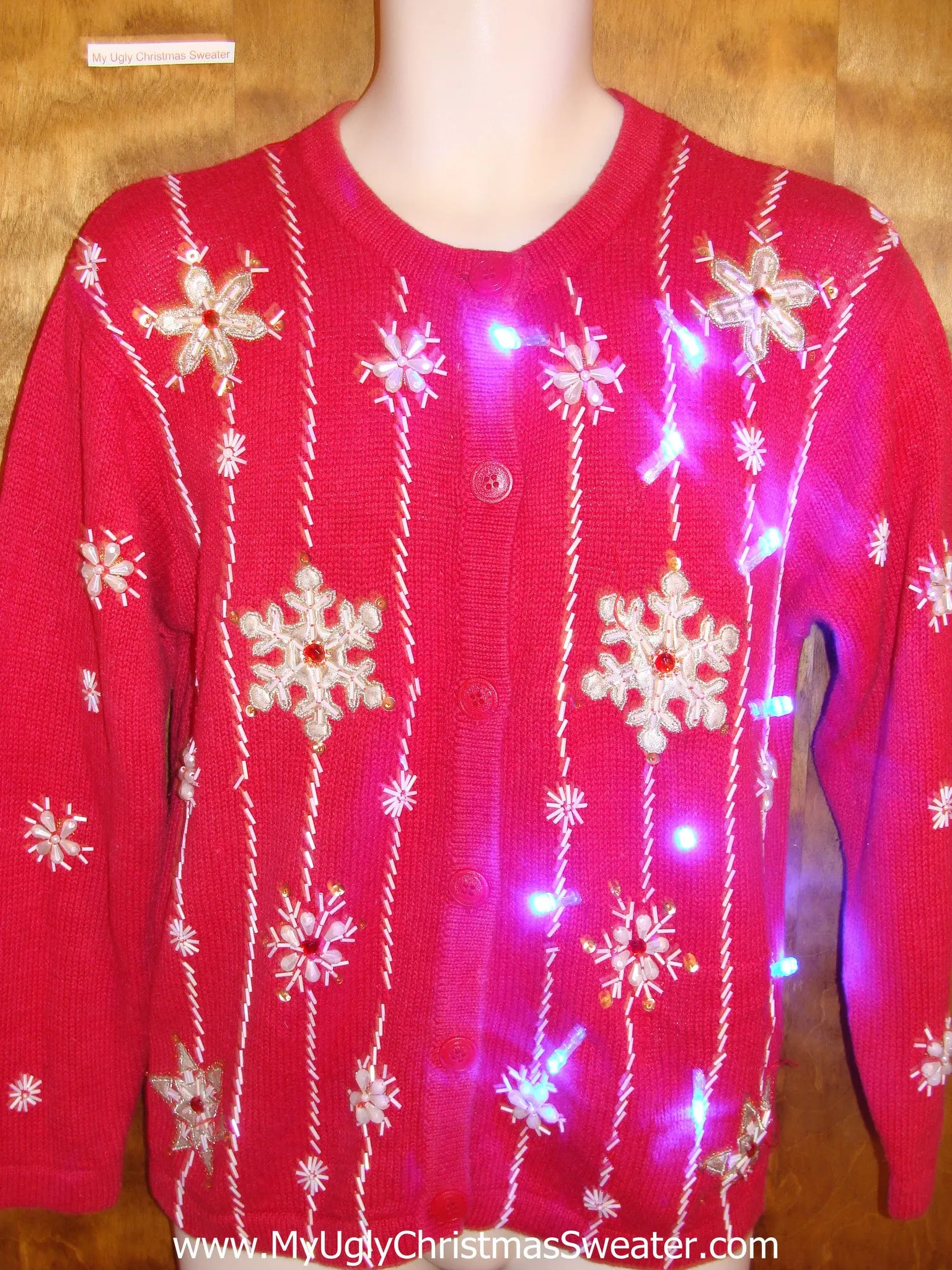 Festive Snowflakes Red Light Up Ugly Xmas Sweater