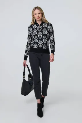 Floral Zip Neck Long Sleeve Pullover