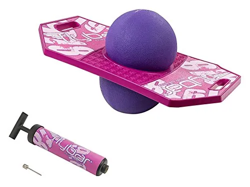 Flybar Pogo Trick Ball for Kids, Trick Bounce Board for Boys and Girls Ages 6 , Up to 160 lbs, Includes Pump, Easy to Carry Handle, Durable Plastic Deck Indoor, Outdoor Toy Pogo Jumper (Pink Berry 2)