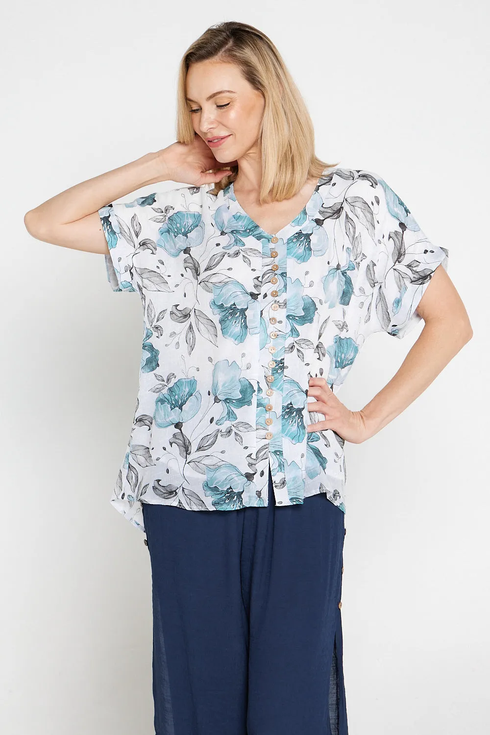 Gemma Top - Soft Teal Floral