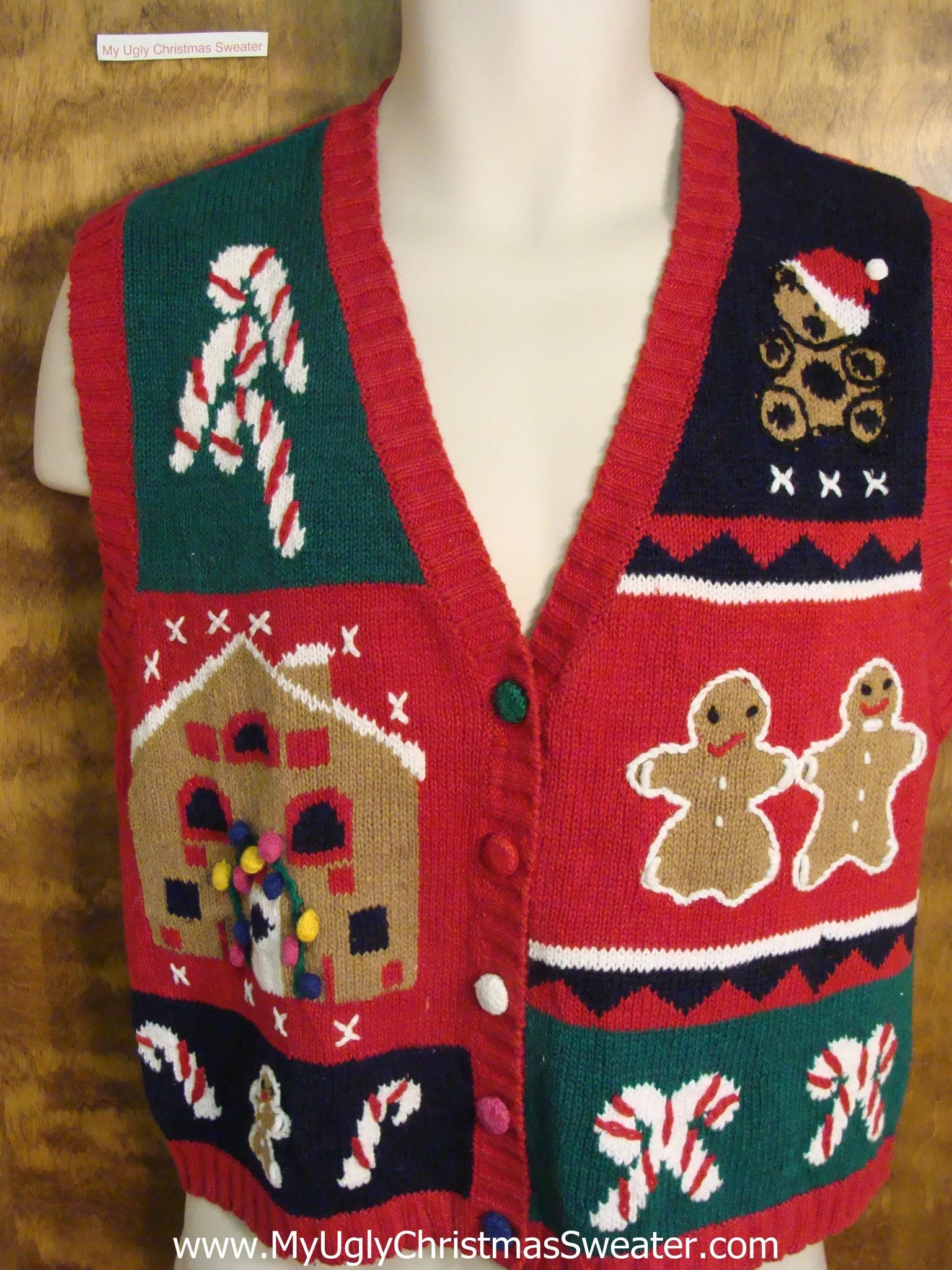 Gingerbread and CandyCanes Ugly Christmas Jumper Vest