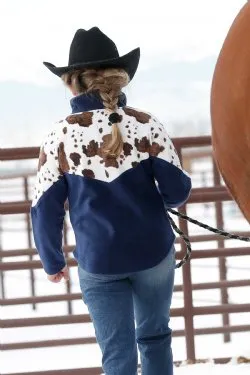 Girl's Cow Print Fleece Pull Over