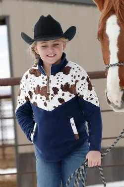 Girl's Cow Print Fleece Pull Over