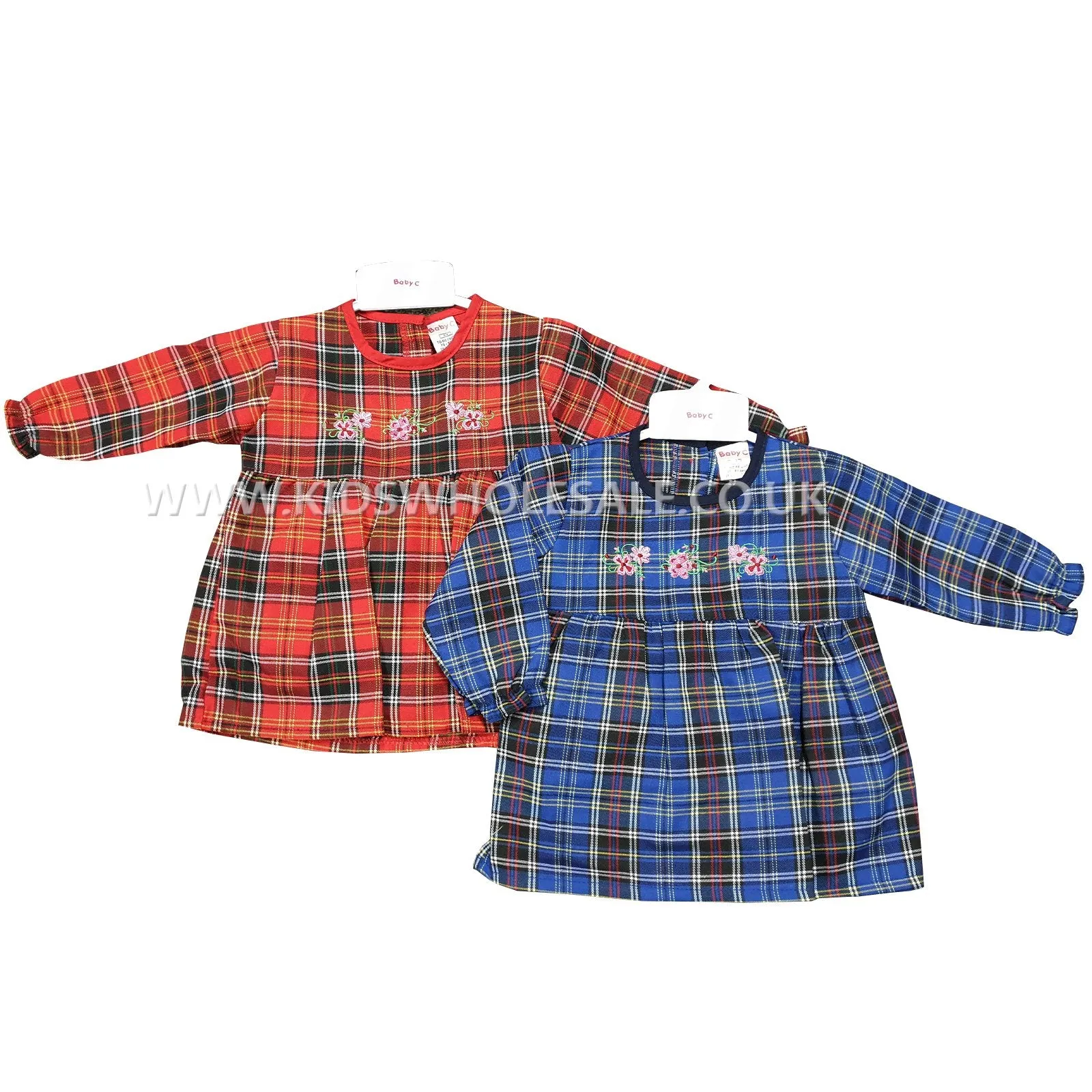 Girls Tartan Dress Set  'Pink flowers' 0-9M (7541)