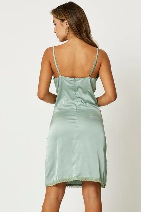 Green Lace Trim Slip Dress