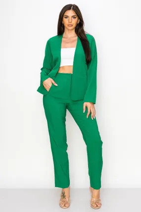 Green Solid High Waist Dress Pants