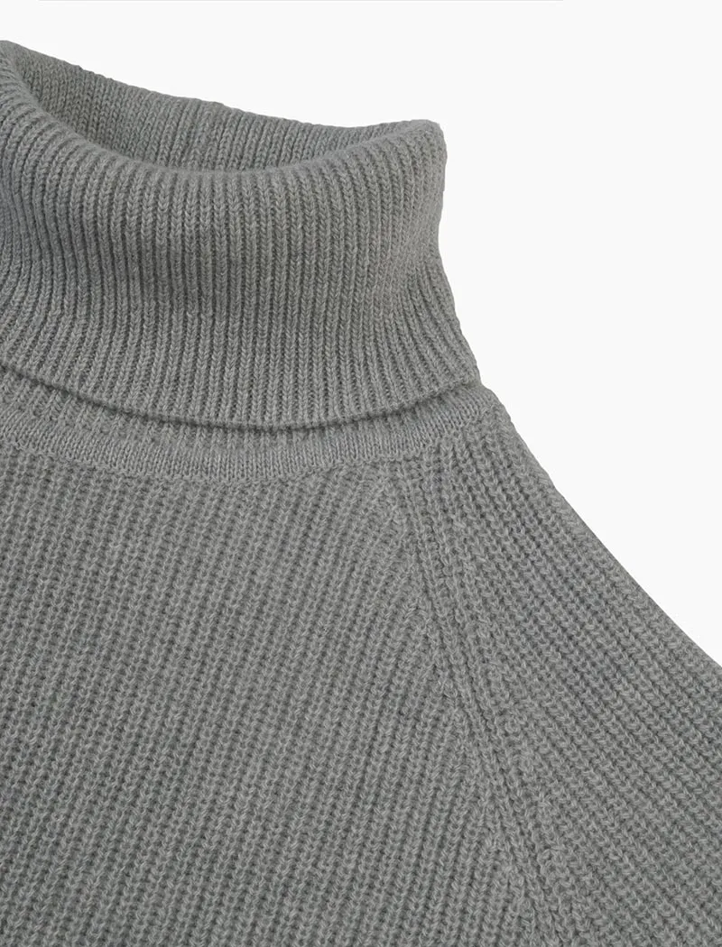 Grey Ribbed Wool & Cashmere Roll Neck Jumper