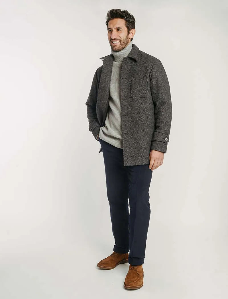 Grey Ribbed Wool & Cashmere Roll Neck Jumper