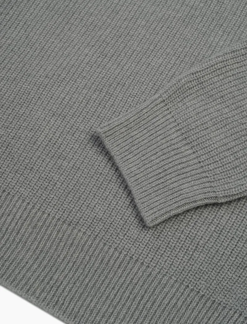 Grey Ribbed Wool & Cashmere Roll Neck Jumper