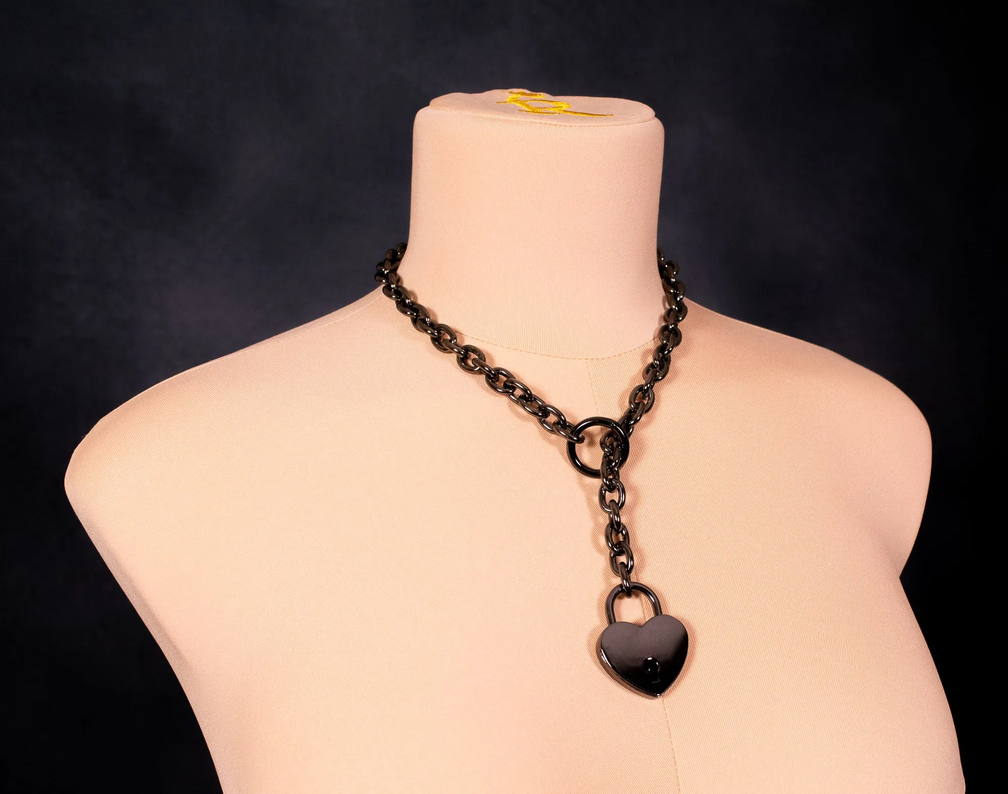 Gunmetal Heart Lock Slip Chain Collar