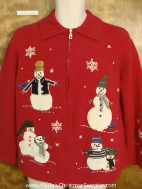 Horrible Red Christmas Sweater with Snowmen