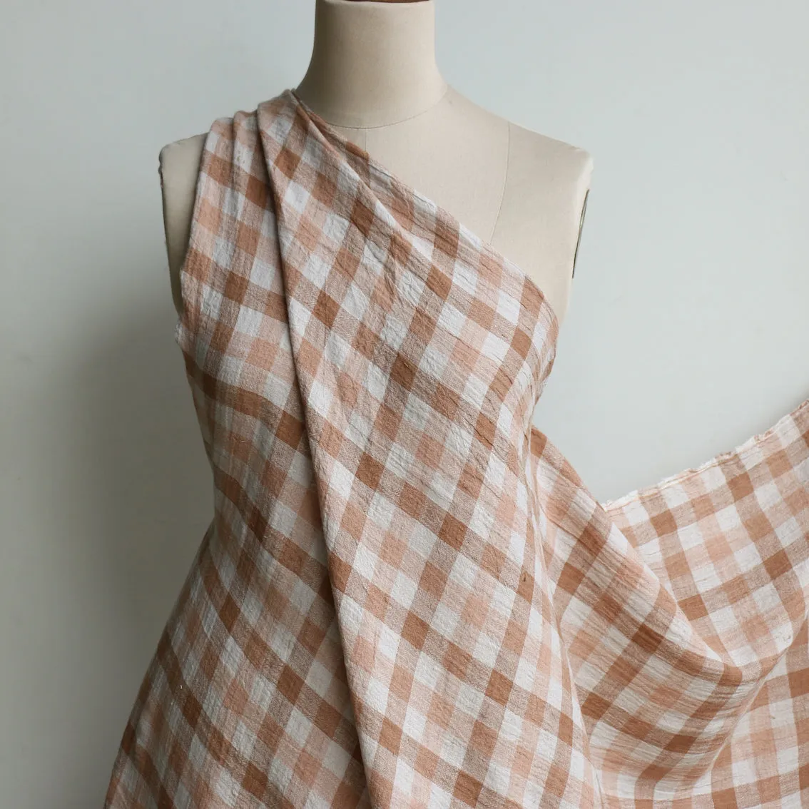 Isla Cognac Crinkle Linen Check