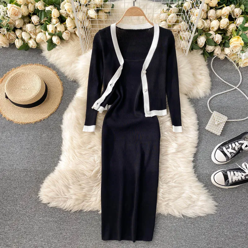 Knitted Dress&Cardigan 2Pcs Set