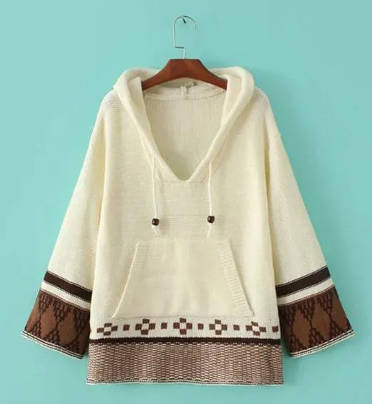 Knitted Embroidered Hooded Sweater