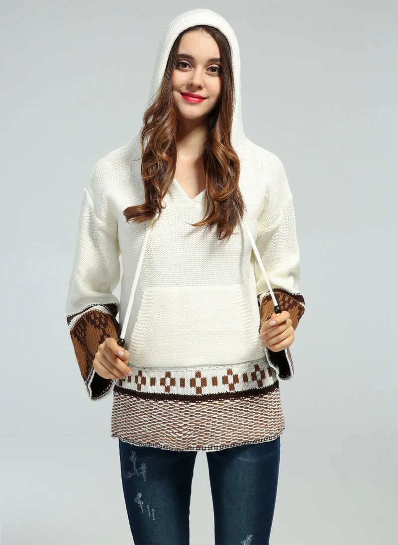 Knitted Embroidered Hooded Sweater