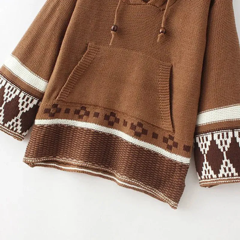 Knitted Embroidered Hooded Sweater